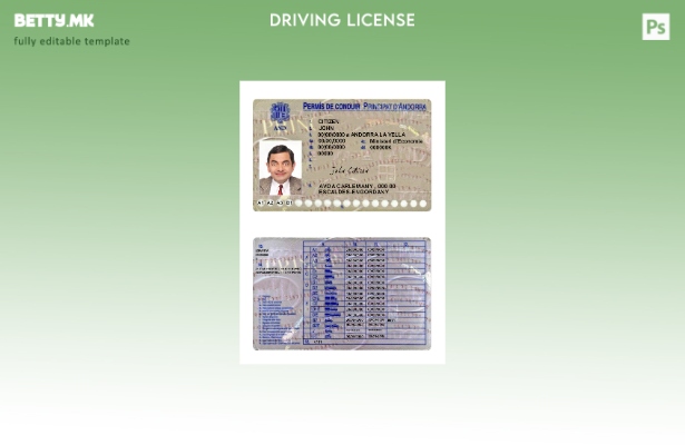 Шаблон за возачка дозвола од Андора во модерен стил